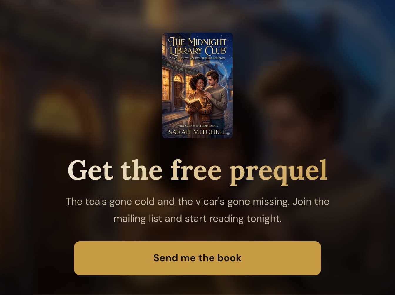A ReaderBridge reader-magnet landing page themed from the book cover, with the headline and the free-book call to action