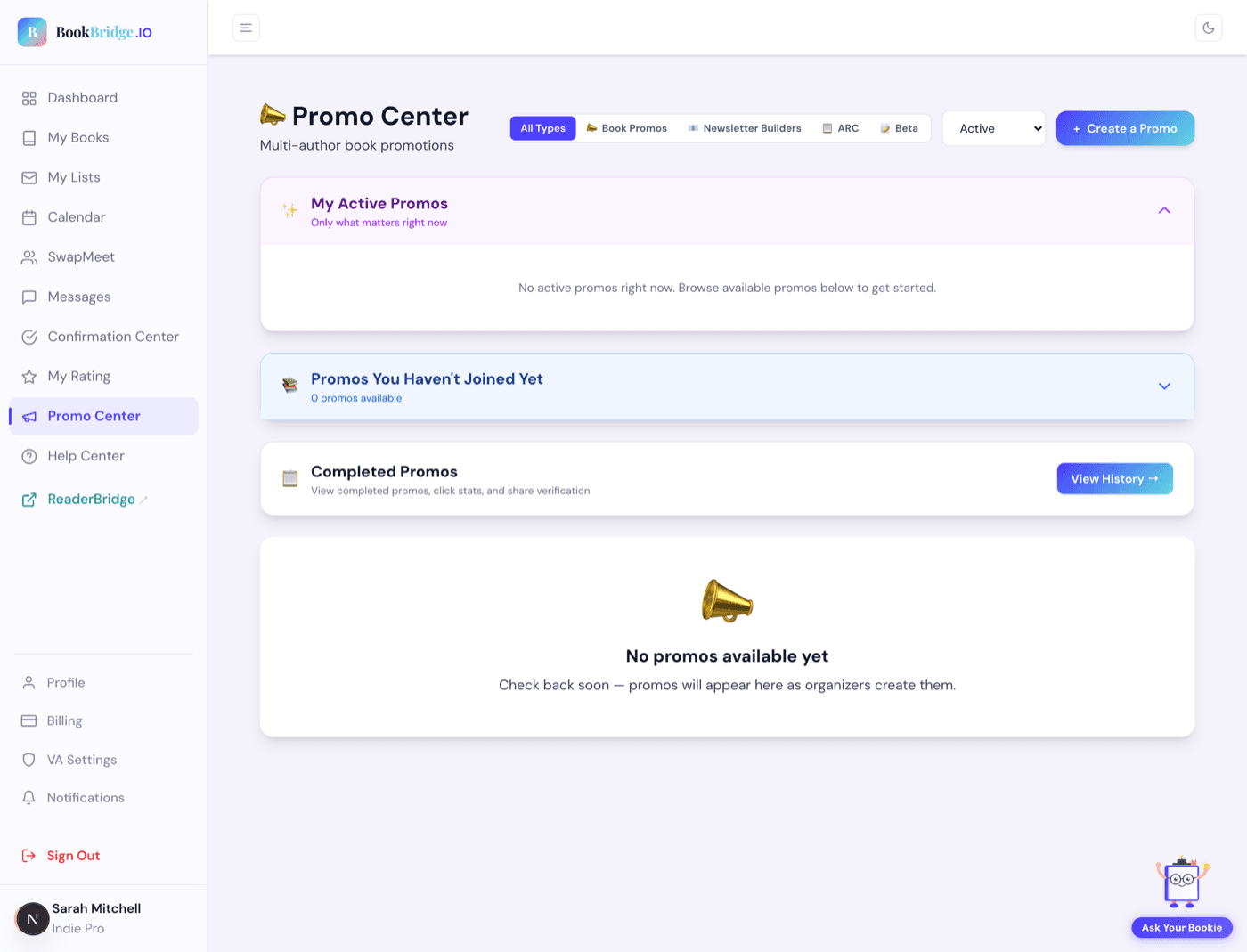 BookBridge Promo Central showing a generated banner set for a group promotion